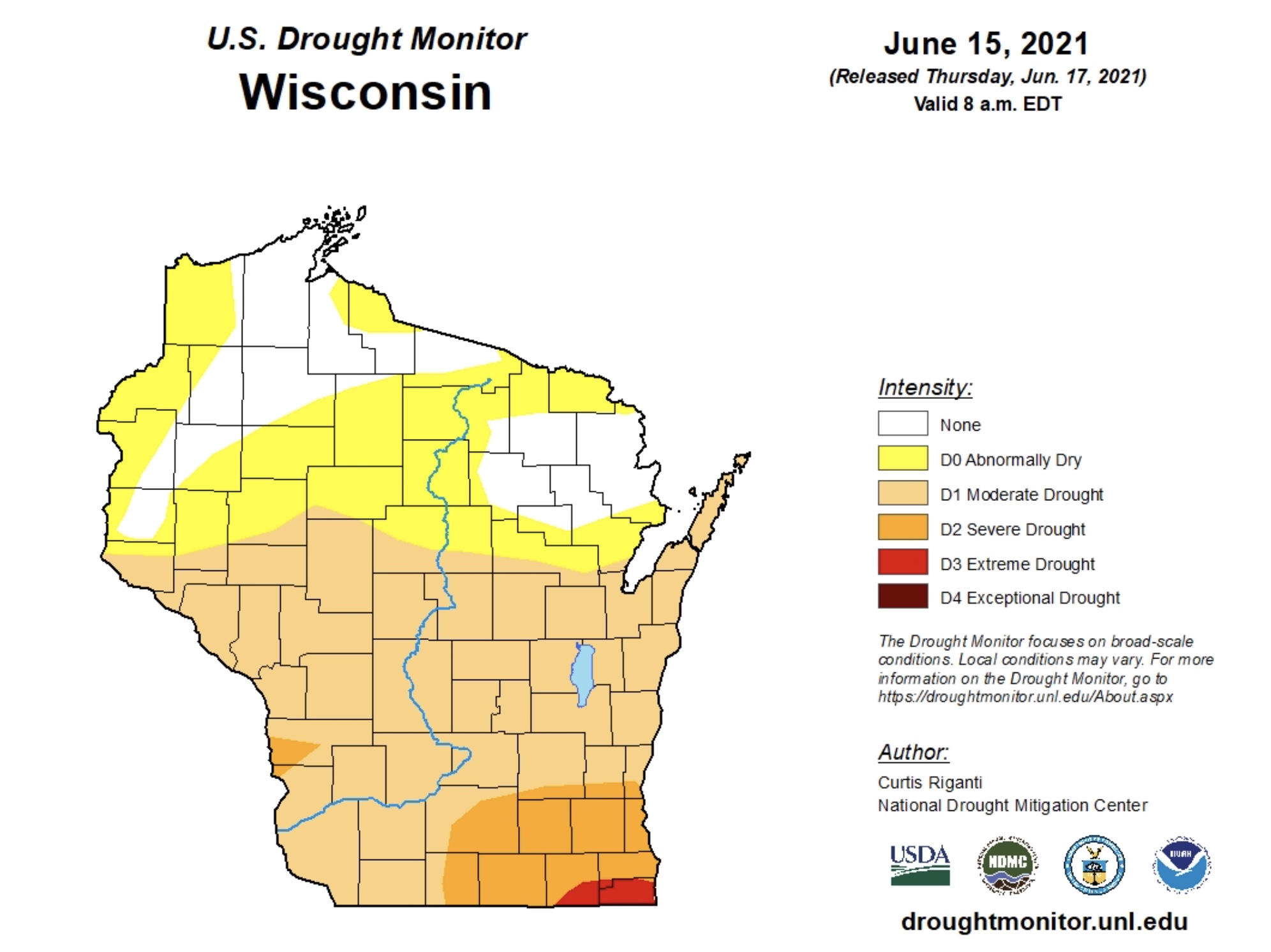 Chart shwoing drought conditions in Wisconsin in June of 2021.
